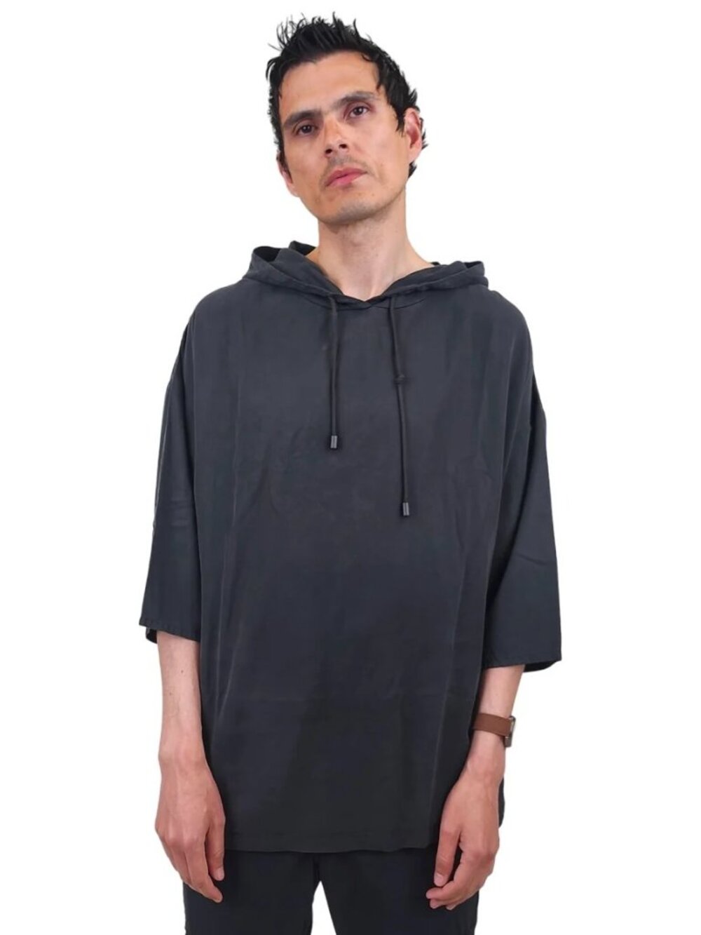 Reese De Luca Black Drop Shoulder Qtr Sleeve Tencel Hoodie/16074